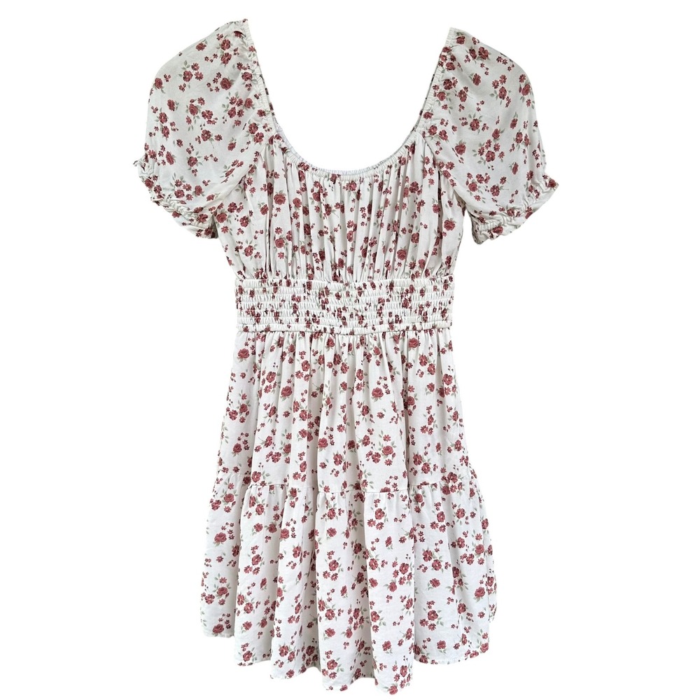 Hollister Sadie Skort Dress White Floral Smocked Puff Sleeve Mini Romper Small